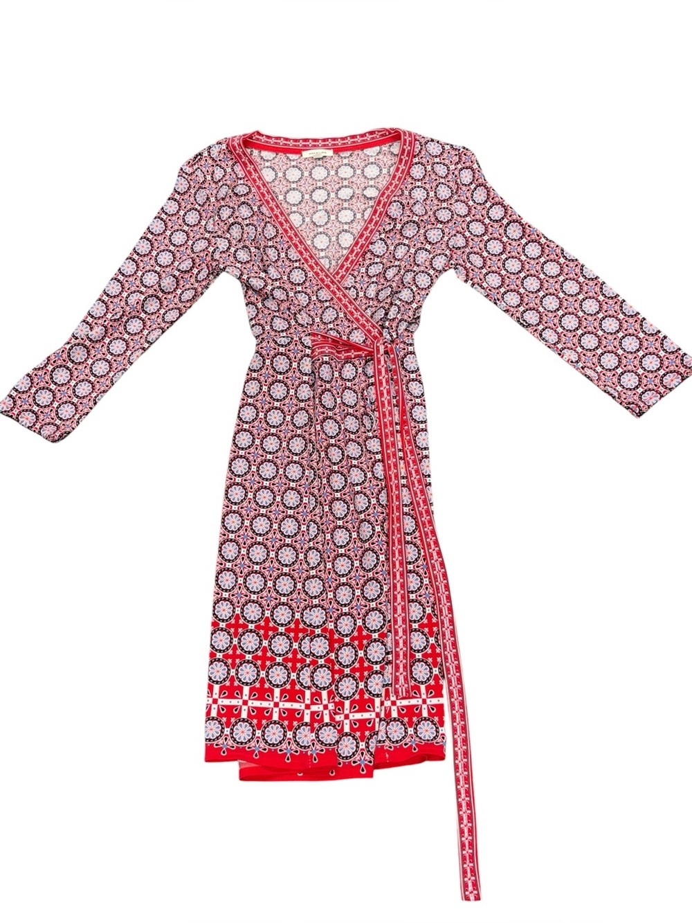 384. Max Studio Women’s Red Patterned Wrap Dress with Self-Tie Size M